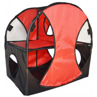 Pet Life Kitty-Play Obstacle Travel Collapsible Soft Folding Pet Cat House - One Size - Red, Black