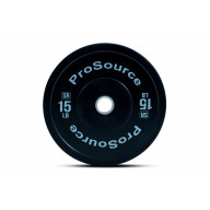 ProSource Solid Rubber Bumper Plates (Sold Individually) with Steel Insert, 15 lb, for Crossfit, Power Lifting, Strength Training, Black