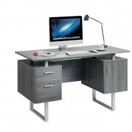 Modern White Glass Top Office Desk with Storage