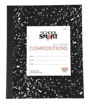 School Smart Flexible Composition Book - 24 Leaves, 8-1/2 X 7 in, 15 lb, 3/8 in Ruling, 48 Sheets, White Paper, Black Marble Cover