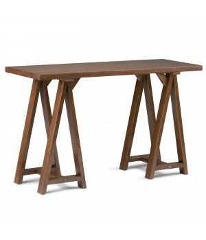 Sawhorse Solid Wood Console Sofa Table in Medium Saddle Brown