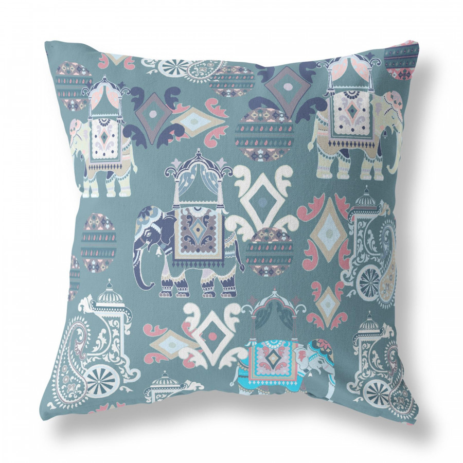 Elephant Howdah Suede Zippered Pillow w Insert by Amrita Sen in Gray and White