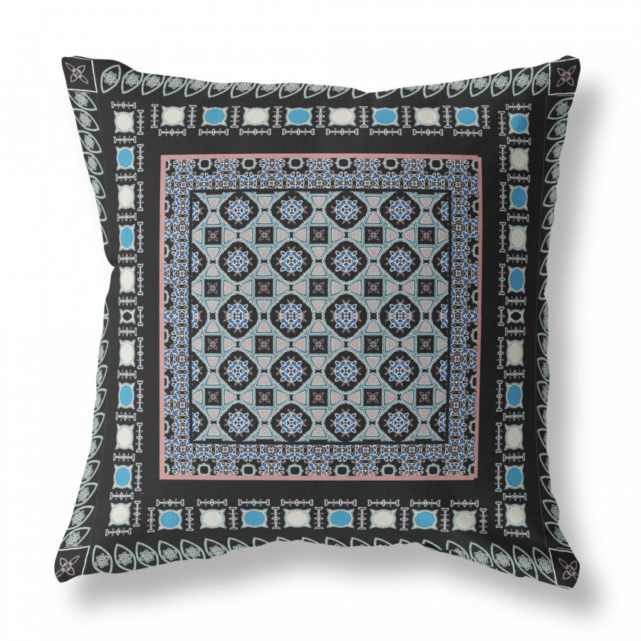 Floral Windows Suede Zippered Pillow w Insert by Amrita Sen in Black and Blue