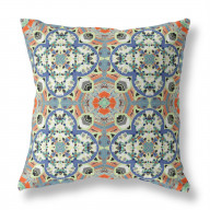 Clover Leaf Floral Suede Zippered Pillow with Insert Blue Cream Orange
