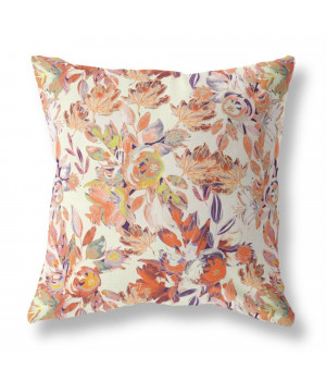 Watercolor Lilac Bulb Broadcloth Indoor Outdoor Double Sided Cushion, Zippered, Red PeachCream