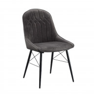 Side Chair, Gray Fabric & Black Finish