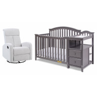 AFG Kali 4-in-1 Convertible Crib and Changer Gray with Amber Swivel Glider Recliner Gray