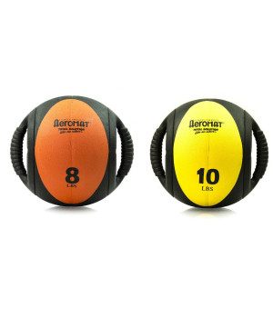 Aeromat Sportime 8 lb Dual Grip Power Medicine Ball, Orange/Black with Aeromat Dual Grip Power Medicine Ball, 9cm/10-Pound, Black/Yellow
