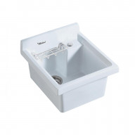 Vitreous China Single Bowl, Drop-in Sink with Wire Basket and 3 Inch Off Center Drain - White