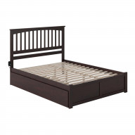 Mission Queen Bed with Footboard and Twin Extra Long Trundle in Espresso