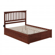 Mission Queen Bed with Footboard and Twin Extra Long Trundle in Walnut