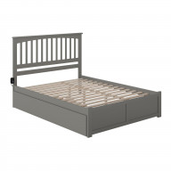 Mission Queen Bed with Footboard and Twin Extra Long Trundle in Grey