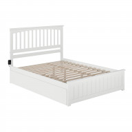 Mission Queen Bed with Matching Footboard and Twin Extra Long Trundle in White