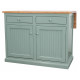 Poplar Kitchen Island with Flip-up Top in Light Blue with Oak Top