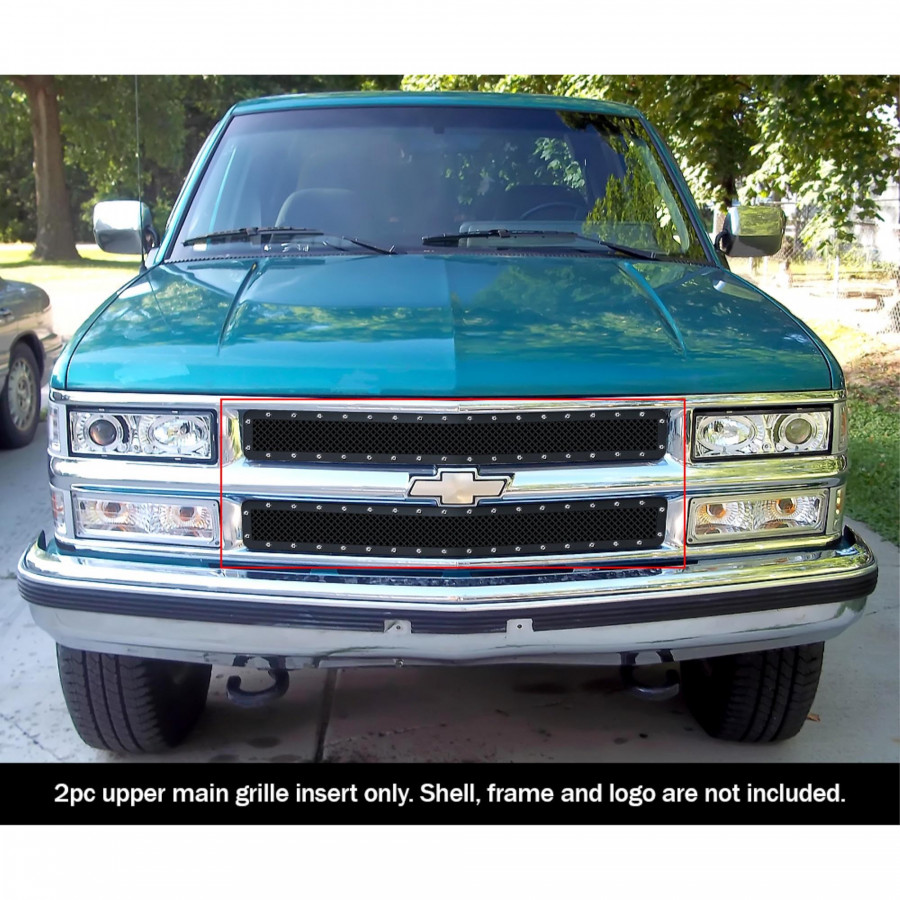 1994-1999 Chevy Blazer Not For S-10/1994-1999 Chevy C/K Pickup Not For C2500 Single Light/1994-1999 Chevy Suburban /1994-1999 Chevy Tahoe STAINLESS STEEL BLACK POWDER COATED Finish 1.8 MM WIRE MESH RIVET STYLE Rivet Grille