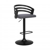 Adele Adjustable Height Swivel Grey Faux Leather and Black Wood Bar Stool with Black Base