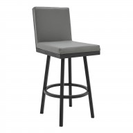 Gem Swivel Modern Black Metal and Gray Faux Leather Bar and Counter Stool