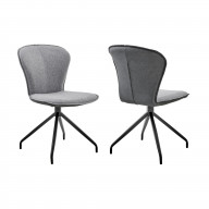 Petrie Dining Room Accent Chair in Grey Fabric and Black Finish - Set of 2
