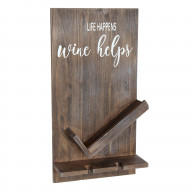 Elegant Designs Lucca Wall Mounted Wooden Life Happens Wine Helps Wine Bottle Shelf with Glass Holder, Restored Wood