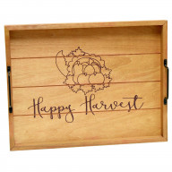 Elegant Designs Decorative Wood Serving Tray w/ Handles, 15.50" x 12", "Happy Harvest"