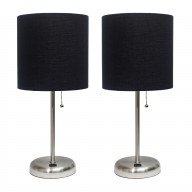 Stick Lamp with USB charging port and Fabric Shade 2 Pack Set, Black