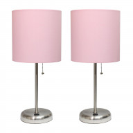 Stick Lamp with USB charging port and Fabric Shade 2 Pack Set, Light Pink