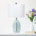 Lalia Home Oval Glass Table Lamp with White Drum Shade, Clear Blue