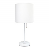 LimeLights White Stick Lamp with Charging Outlet and Fabric Shade