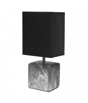 Simple Designs Petite Marbled Ceramic Table Lamp with Fabric Shade, Black with Black Shade
