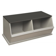 Two Bin Stackable Storage Cubby - Woodgrain/Gray