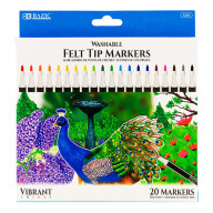 BAZIC 20 Colors Felt Tip Washable Markers / Box Qty - 12