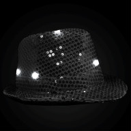 LED Flashing Fedora Hat with Black Sequins