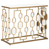 Metal and Glass Console Table with Oval Mirror Accents, Gold