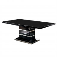 Wood and Metal High Gloss Finish Expandable Dining Table, Black and Silver