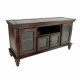 TV Stand with 4 Glass Doors and Turnip Feet, Brown