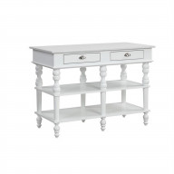 Kitchen Island with Artificial Marble Top and Turned Legs, White
