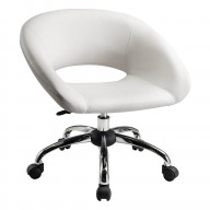 Dela 25 Inch Modern Office Chair, Vegan Faux Leather, Rolling Wheels, White
