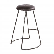 26 Inch Modern Counter Height Stool, Genuine Leather Upholstery, Metal Frame, Baseball Stitching, Black