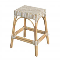 Butler Specialty Company, Robias Rectangular Rattan 24.5" Counter Stool, White and Tan Dot