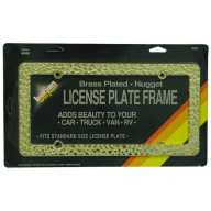 DELUXE BRASS PLATED GOLD NUGGET LICENSE PLATE FRAME - FITS STANDARD PLATES