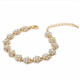 Gold Crystal Rhinestone Flower Shape with Cream Pearl Link Bracelet
