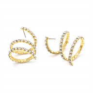 Gold Crystal Rhinestone Spiral Ribbon Ring Shape Dangle Earrings