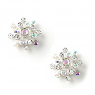 Silver Crystal and Aurora Borealis Rhinestone Flower Earrings