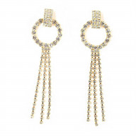 Gold Plated Crystal Rhinestone 3 Row Silver Crystal Dangle Earrings