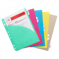 Mini Size 5-Tab Poly Index Dividers, Assorted Colors with Slant Pockets, 5/ST (Set of 12 ST)