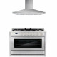 36 In. 3.8 Cu. Ft. Single Oven Gas Range With 5 Burner Cooktop With 36 In. Ducted Wall Mount Range Hood In Stainless Steel With Led Lighting And Permanent Filters