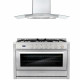 36 In. 3.8 Cu. Ft. Single Oven Gas Range With 5 Burner Cooktop With 36 In. Ducted Wall Mount Range Hood In Stainless Steel With Led Lighting And Permanent Filters