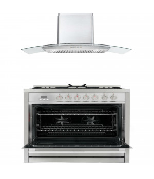 Commercial-Style 36 In. 3.8 Cu. Ft. Single Oven Dual Fuel With 36 In. Ducted Wall Mount Range Hood In Stainless Steel With Led Lighting And Permanent Filters