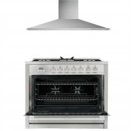 Commercial-Style 36 In. 3.8 Cu. Ft. Single Oven Dual With 36 In. Ducted Wall Mount Range Hood In Stainless Steel With Led Lighting And Permanent Filters