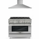 Commercial-Style 36 In. 4.5 Cu. Ft. Gas Range With 36 In. Ducted Wall Mount Range Hood In Stainless Steel With Led Lighting And Permanent Filters